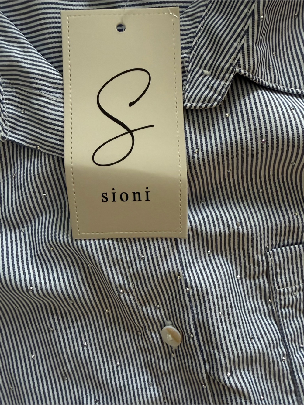 Sioni Rhinestone Striped Button Down Shirt - Picture 5 of 5